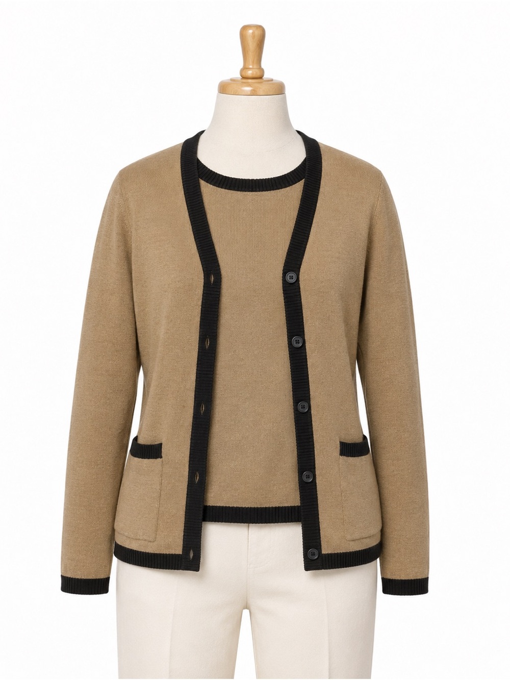 Vintage Liz Claiborne Collection Twinset Size L Camel Black Merino Wool noPiling
